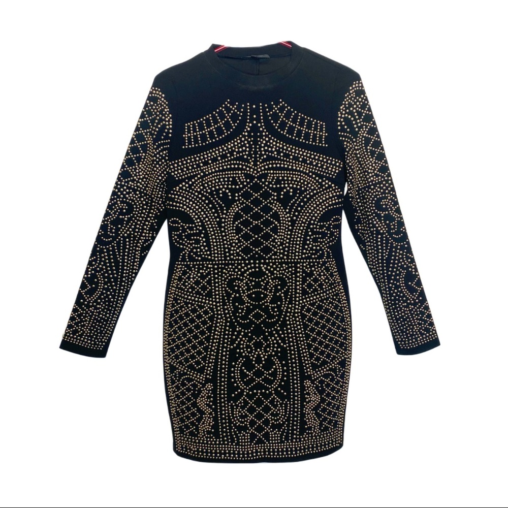Gold Grommet pull over mini dress.